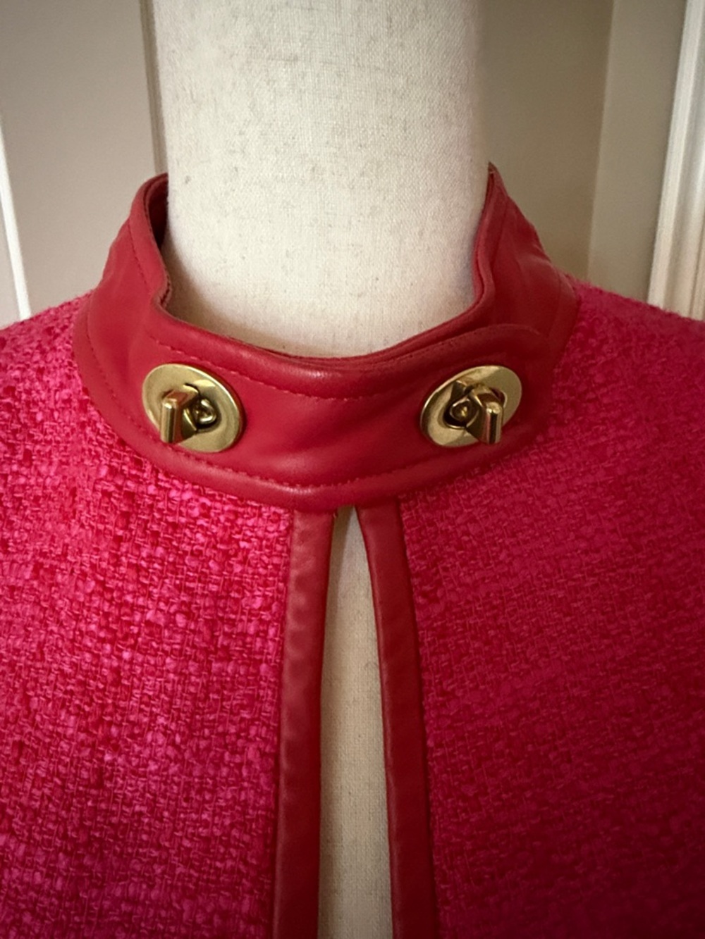 Coach Pink Short-Sleeve Bouclé Sweater Jacket with Leather Trim Small - Picture 3 of 11